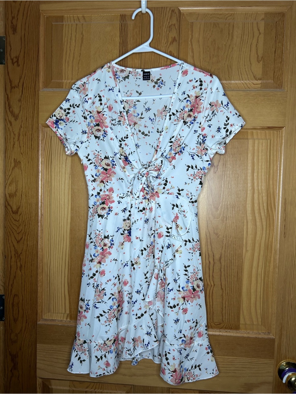SHEIN White Floral Tie-Front Mini Dress